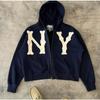 Felpa con cappuccio unisex a maniche lunghe, vestibilità larga, ricamata, con cerniera, in pile, Streetwear