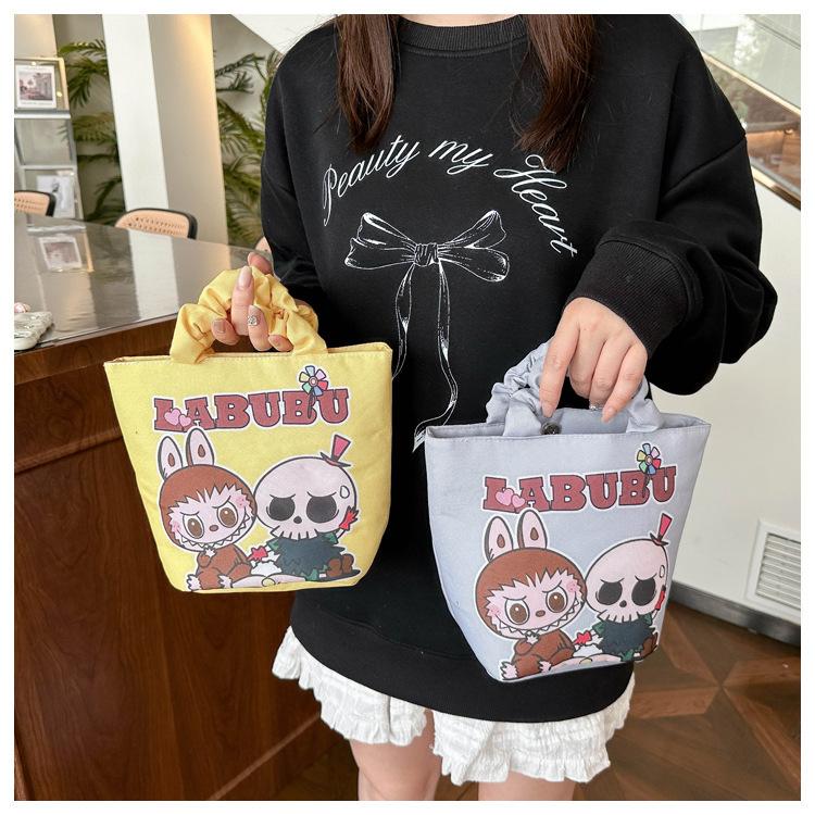 Labubu creative cartoon cute padded handbag Korean version high value ins style portable versatile bucket bag KTY