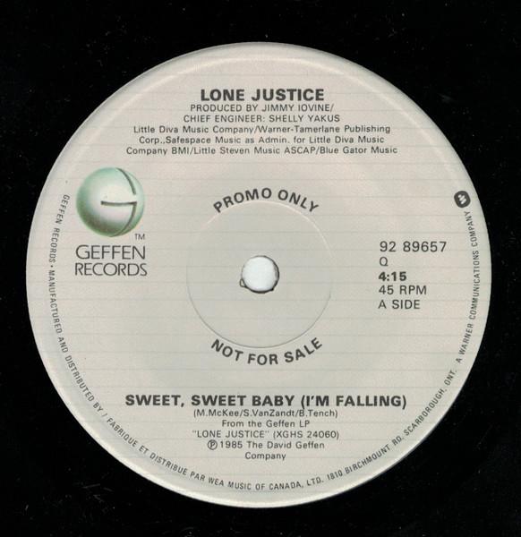 7-дюймовая пластинка LONE JUSTICE Sweet Sweet Baby Im Falling 9289657PROMO Geffen Records 1985 Канада Рок Б/у