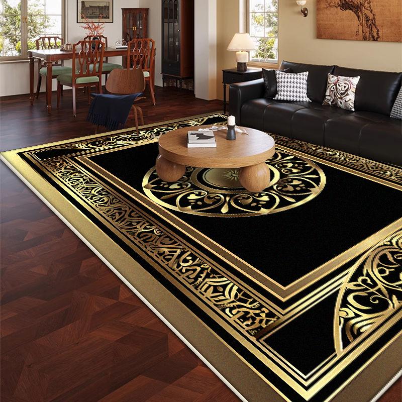 Luxury Living Room Carpets Black Golden Design Indoor Antiskid Rug 140x200 Large Size Dining Room Decoration Home Mat Bedside