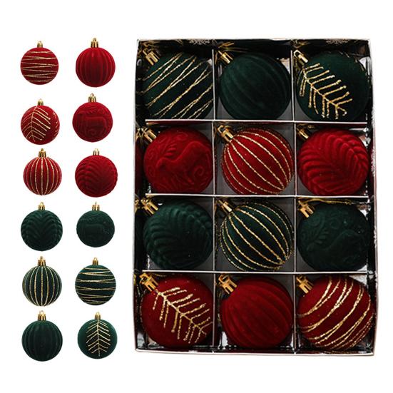 12 Pcs Velvet Christmas Balls 2.36inch Flocked Balls Christmas Tree Ornaments Plastic Balls Xmas Hanging Decoration for Indoor Holiday Decor