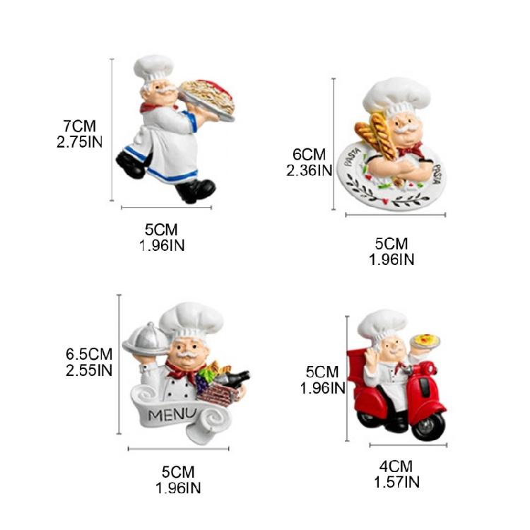 Set of 4pcs Chef Figurine Statue Decorations Stickers for Kitchen Restaurant