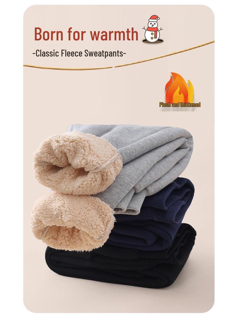 Brand Kids' Thickened Lambswool Sweatpants for Autumn/Winter - Boys' Warm Casual Long Pants
