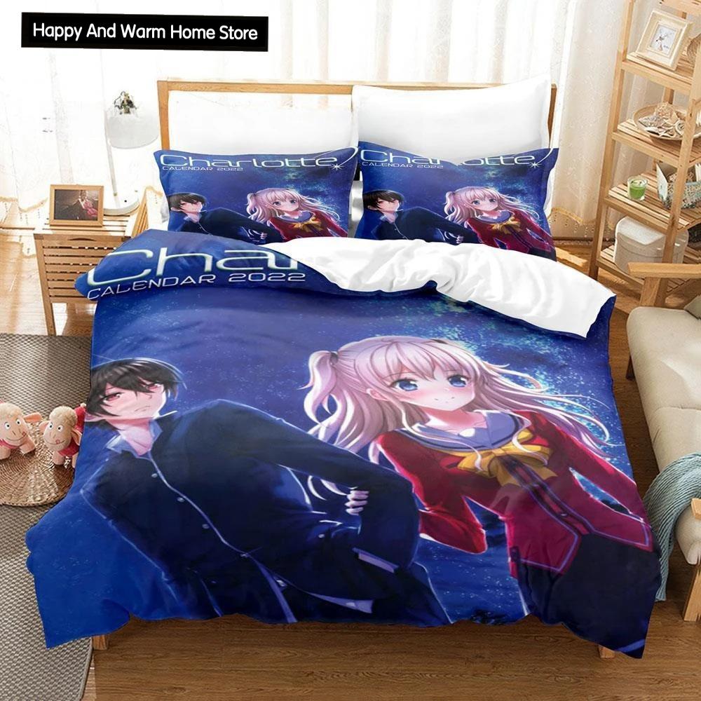 New 3D Print Anime Kawaii Girls Charlotte Bedding Set Single Twin Full Queen King Size Bed Set Adult Boy Bedroom Duvetcover Sets
