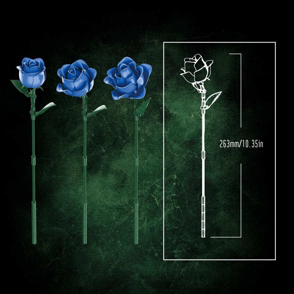 Non-Toxic 585Pcs Creative Blue Rose Bouquet Building Blocks Set Diy Ornament Romantic Tabletop Decoration Valentine Gift For Women Kids