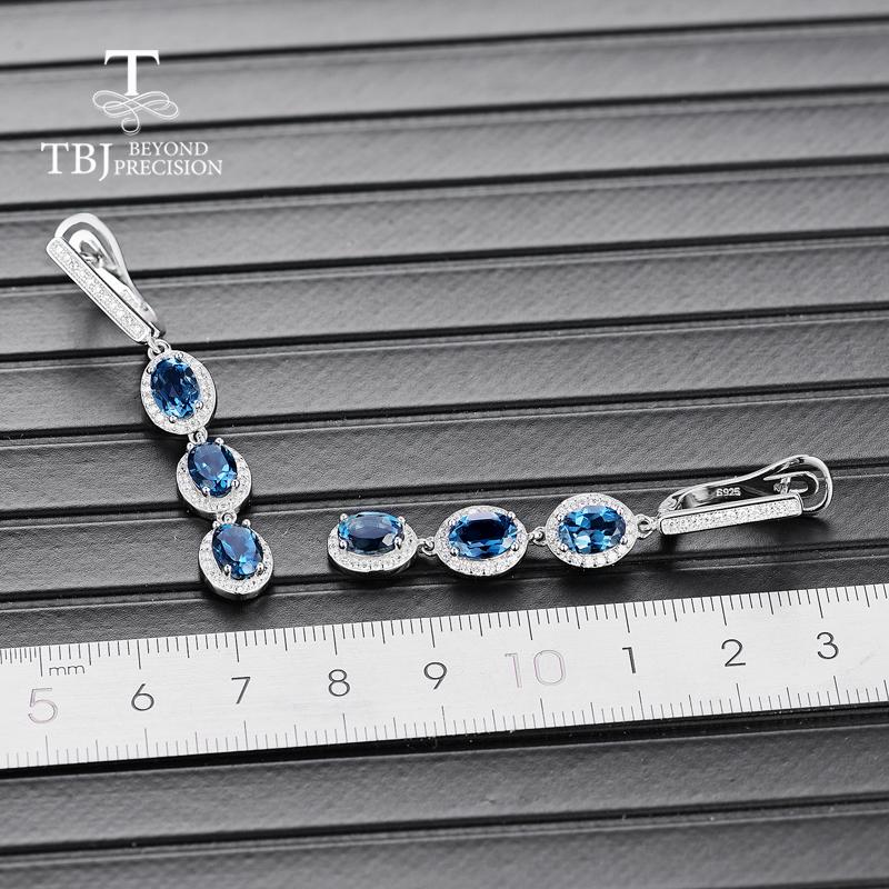 Long Earrings Natural London Blue Topaz Oval 5*7mm Long Style 925 Silver Earrings Simple Luxury Design for Solemn Lady Nice Jewelry Gift