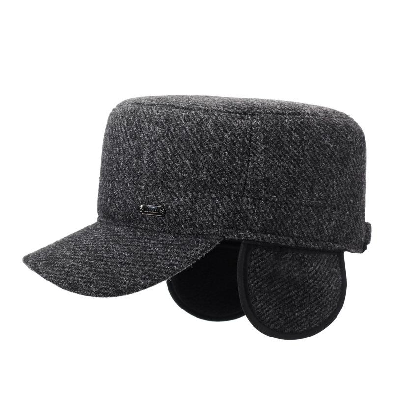 Winter Men's Hat Velvet Thick Ear Protection Wool Flat Cap Middle-Aged Outdoor Warm Cotton Hat