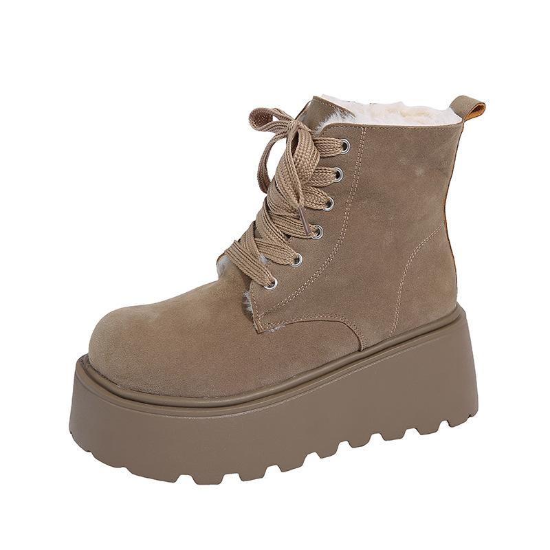 

Muffin thick-soled small man heightening Martin boots women s shoes autumn and winter lace-up round head short boots 41 хаки