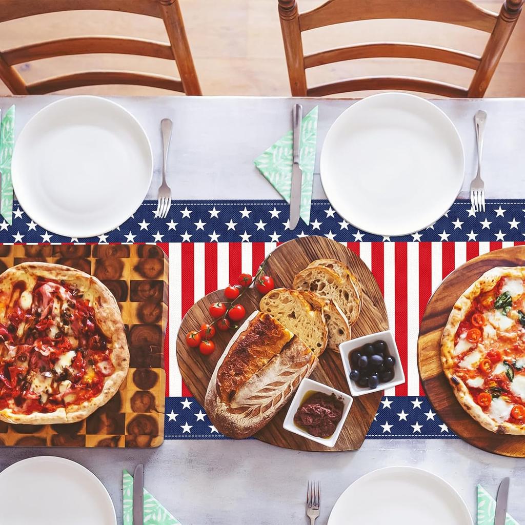 72 x 13 Inches n Flag Table Runner, Red White Blue Stars and Stripes Patriotic Runner for 4th of July, Memorial Day, Veterans Day, and Independence