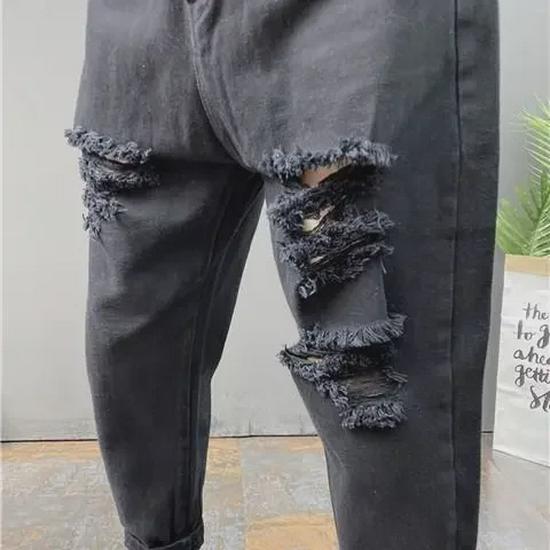 2023 Men's Korean Style Distressed Skinny Jeans - Trendy Cropped Slim Cuffed Harem Pants