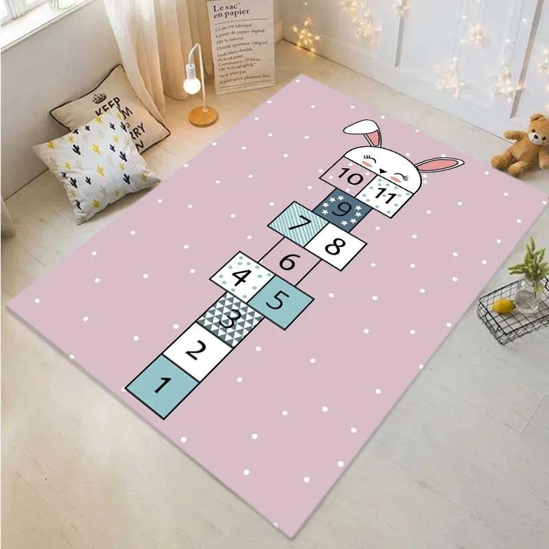 Pink Children's Hopscotch Boy and Girl Cartoon Game Carpet Kindergarten Early Education Baby Crawling Mat Non-slip Mat Home