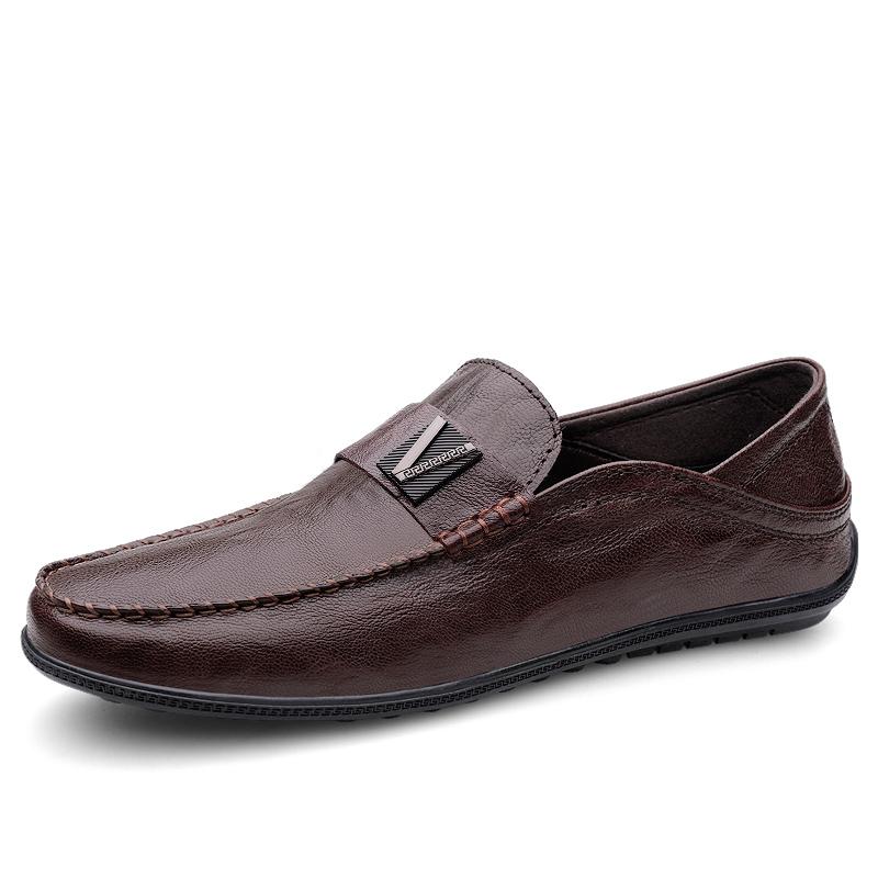 

Fashion Men s Luxury Genuine Leather Loafers High Quality Slip-On Flats for Men Lightweight Classic Walking Shoes Business Casual Shoes 38 коричневый