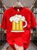Unisex Black Crew Neck Tee Cartoon Beer Mug Foam Print Loose Oversized Streetwear Casual Short Sleeve Unisexs Summer Daily Basic Wear