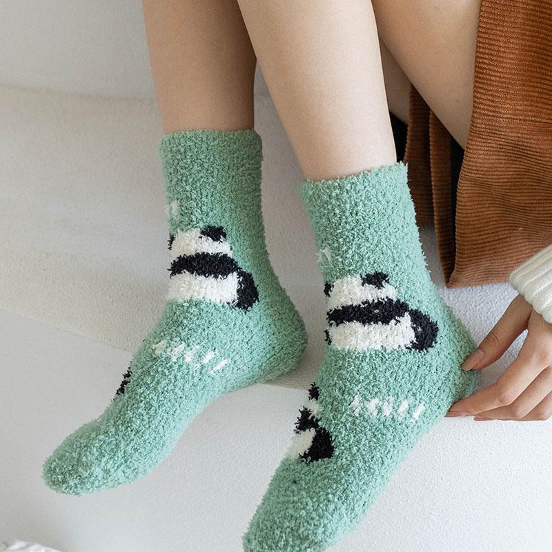 3Pairs/lot Women Socks Winter Cute Panda Coral Fleece Fuzzy Socks FemaleThickened Socks For Girl