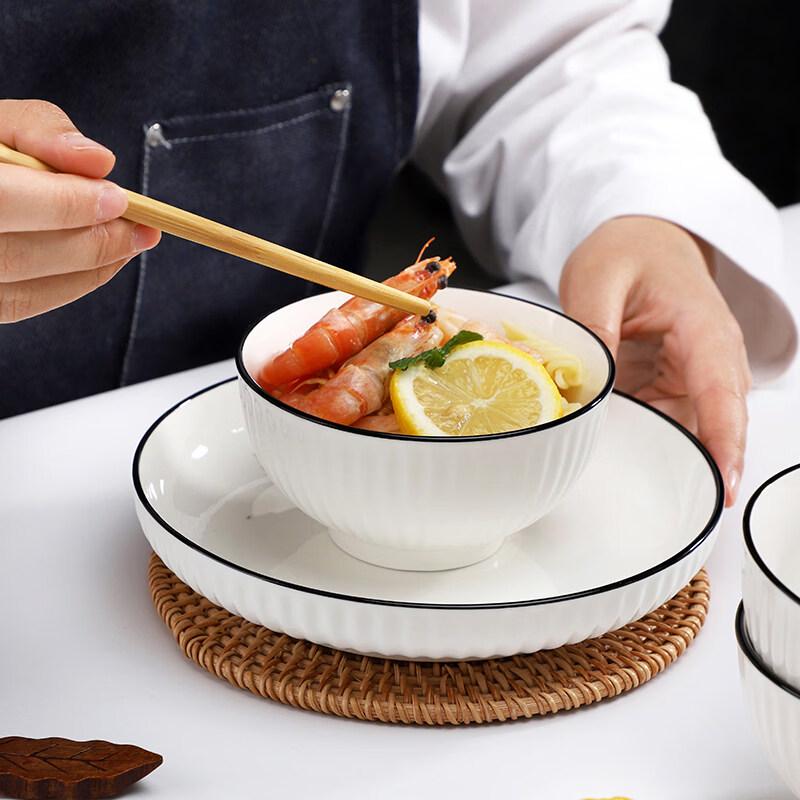 Pure White Ceramic Dinnerware Set with Chopsticks