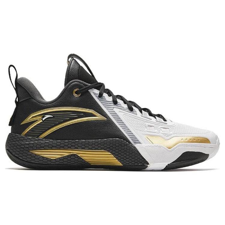 New Anta Quick Battle 5 Cushioning Wear-Resistant Mid-Top Basketball Shoes Men's Black Gold 112341113-7