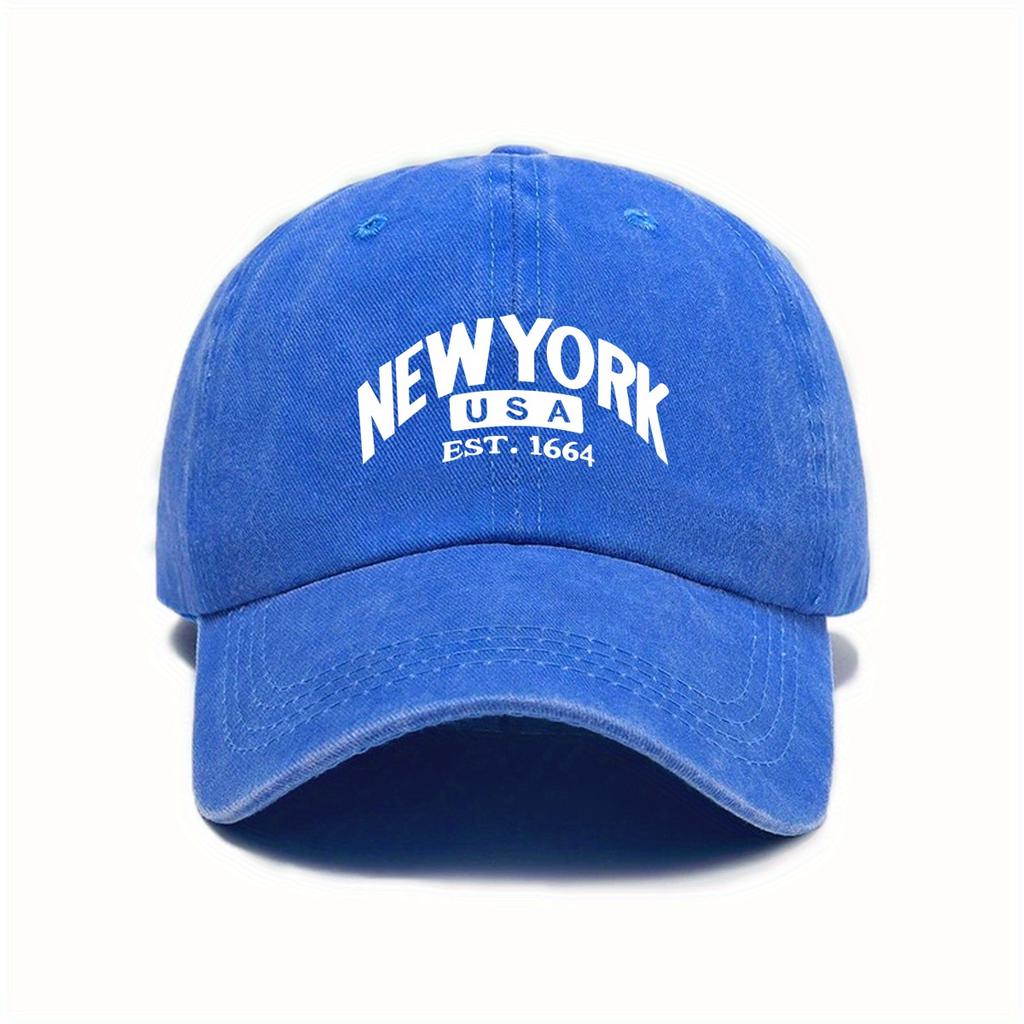 New York Usa Est. 1664 Urban Themed Adjustable Baseball Cap With Sun Protection, Woven Polyester Material, Hand Washable