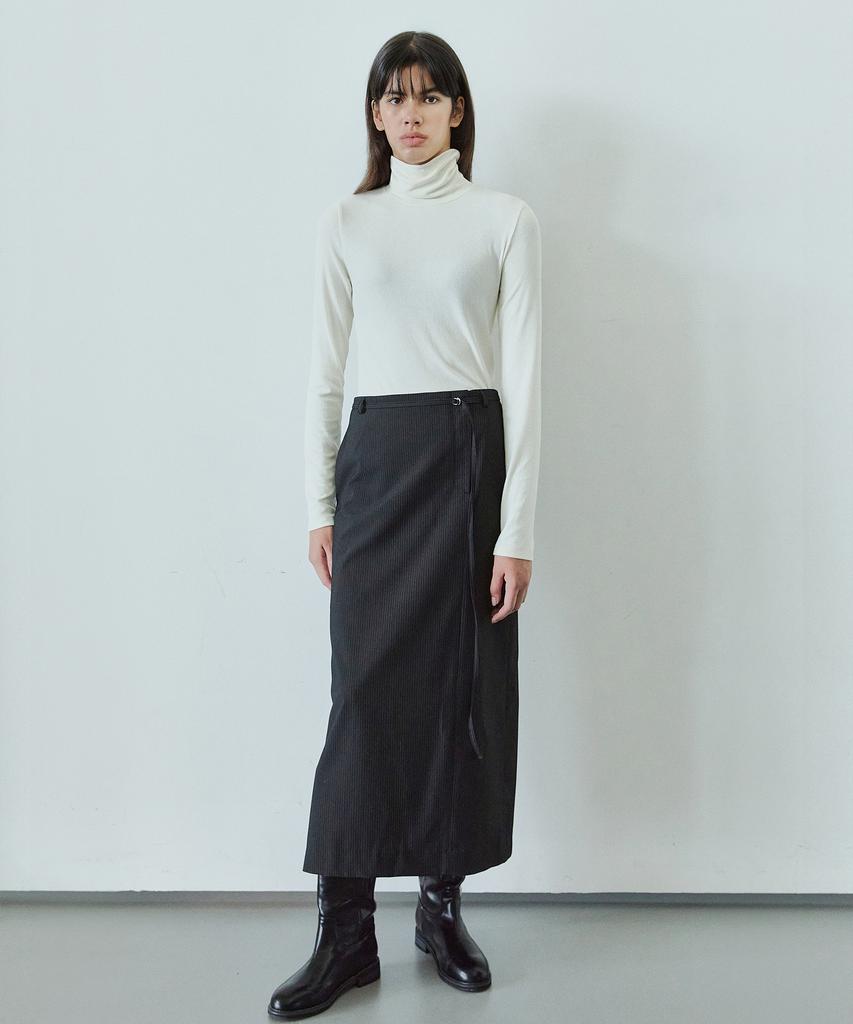 Ihr Striped Long Skirt With Belt / Black