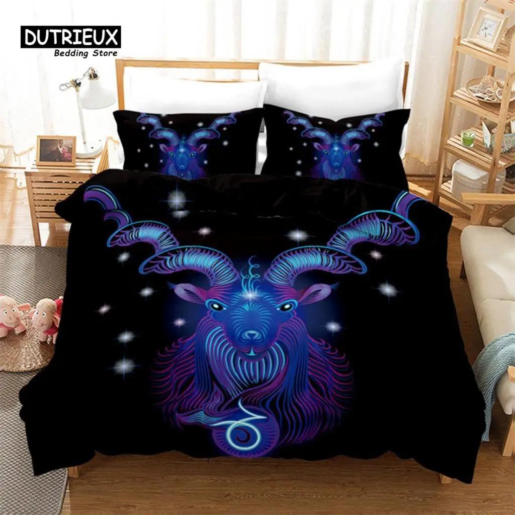 3D Aries Duvet Cover Set Twelve Constellations Bedding Set For Teens Kids Dorm Decor Microfiber Exotic Abstract Art Quilt Cover