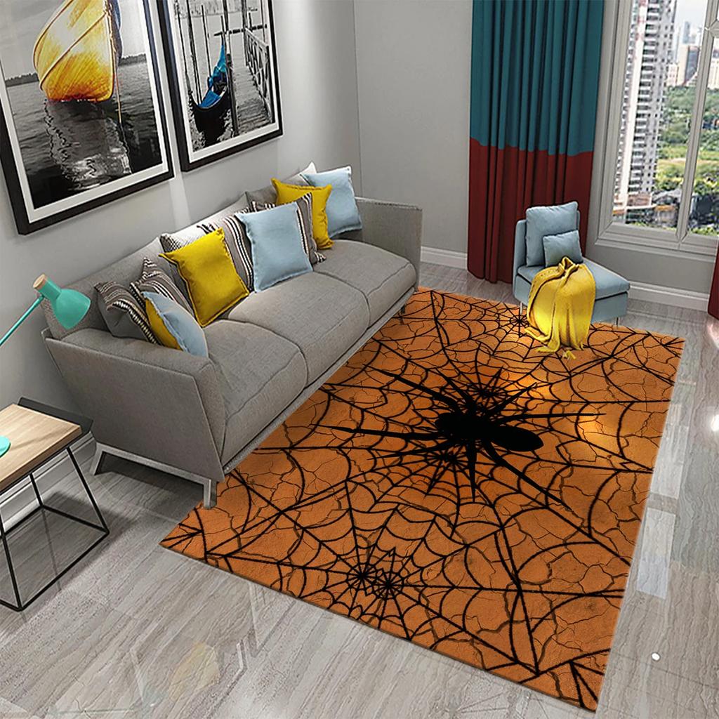 Halloween Horror Spider Web Carpet Teens Bedroom Living Room Large Decor Carpet Kitchen Bathroom Anti-Slip Door Mat Floor Mats