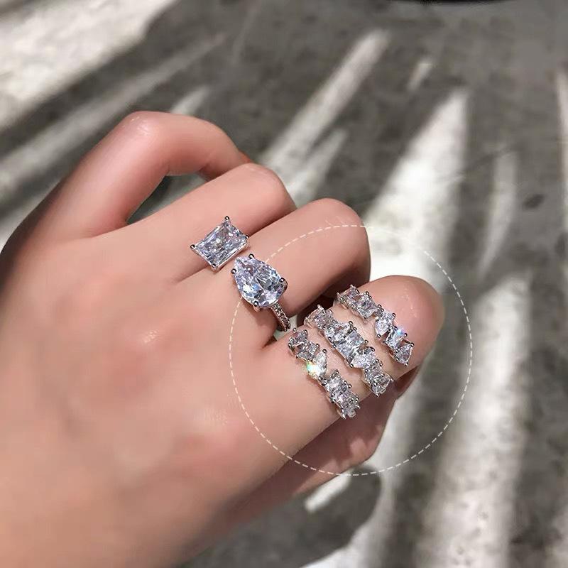 Huitan Multi-layers Design Women Ring Fashion Finger Accessories for Party Wedding Luxury Jewelry Gift Inlaid Shiny Geometric CZ