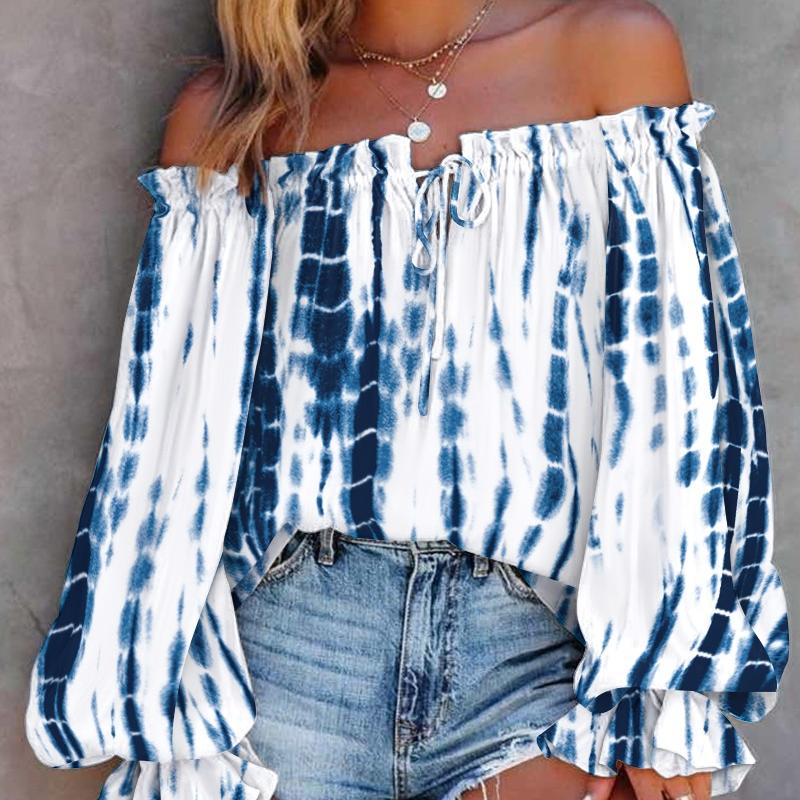 RUGOD Camicia Sexy Nuova a Spalle Scoperte con Maniche Lunghe e Ricami per Primavera Autunno