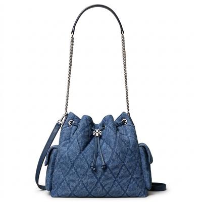 Tory Burch Charlie Verstellbarer Abnehmbarer Schultergurt Denim Schultertasche Damen Schultertasche Blau 183603-400