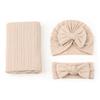 Cross-Border Baby Swaddling Blanket Set Foreign Trade Newborn Solid-Color Polyester-Cotton Swaddle Three-Piece Set 85x90cm