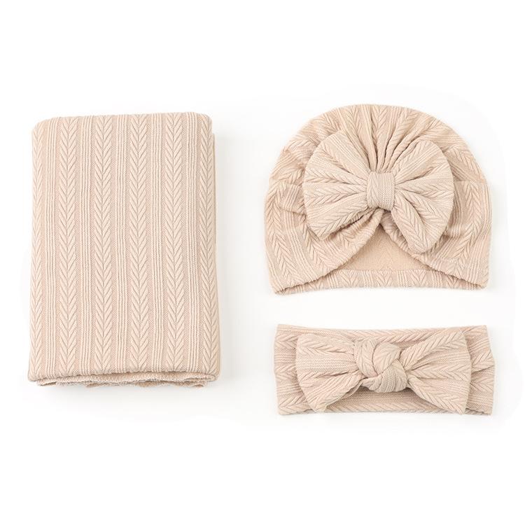 Cross-Border Baby Swaddling Blanket Set Foreign Trade Newborn Solid-Color Polyester-Cotton Swaddle Three-Piece Set 85x90cm