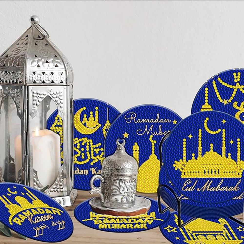 8 Pieces/set of Diamond Painted Amusement Park Patterned Coasters with Brackets DIY Coasters for Beginners and Adults, Art and Craft Supplies Gifts