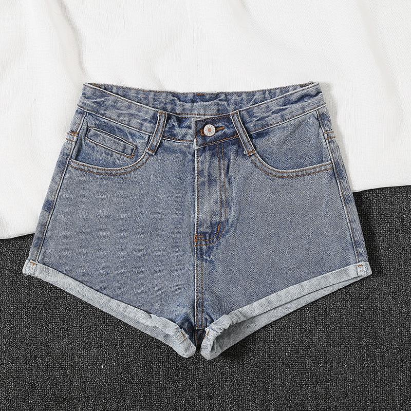 Korean High-Waisted Curled Denim Shorts - Women's Loose Black/Grey Wide-Leg Summer Pants