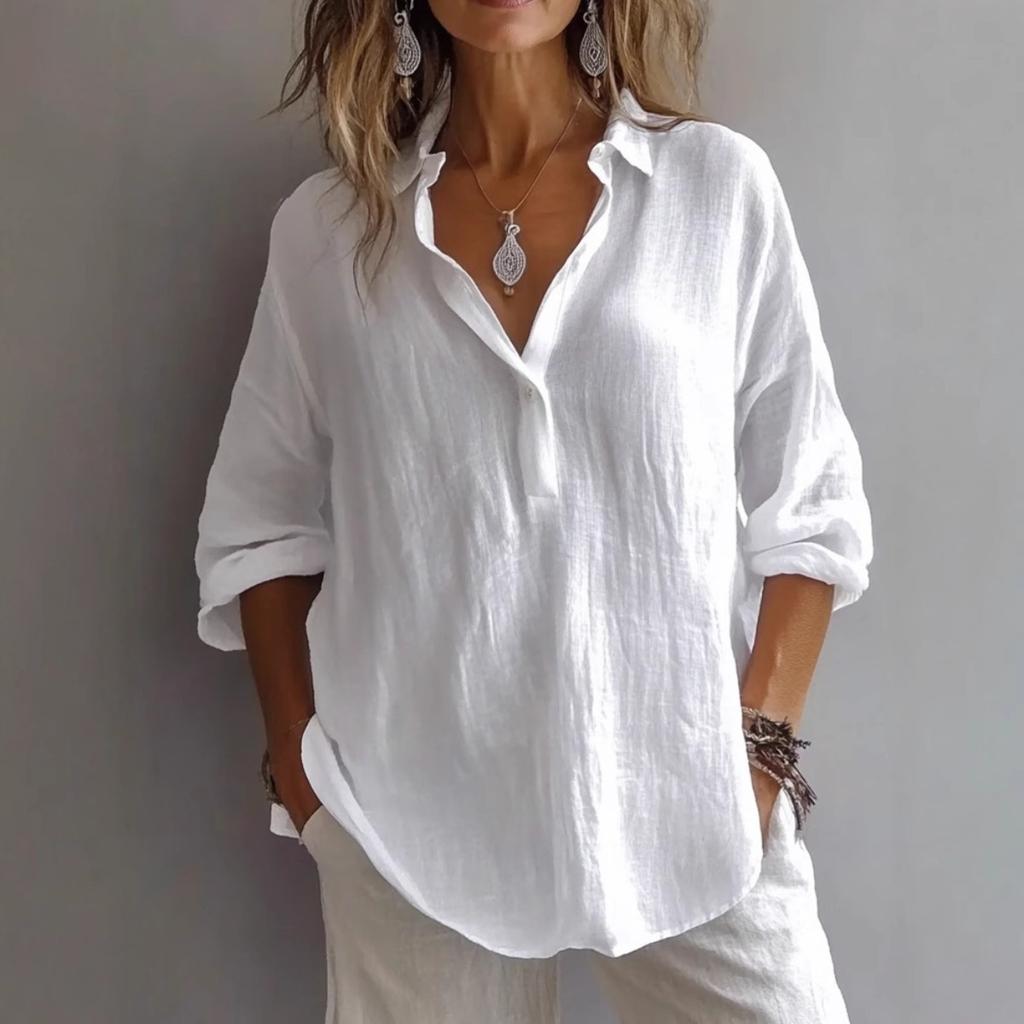 Ladies' Lavender Shirt - Classic Collar Non Elastic Button Top, Breathable Long Sleeve for Daily Office and Casual Dress
