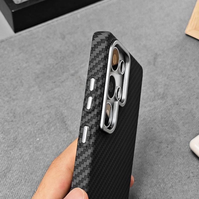 For Samsung Galaxy S26 S25 Ultra Galaxy S24 S23 Plus Case Magnetic Matte Carbon Fiber Pattern Hard Cover Metal Lens Frame Shell