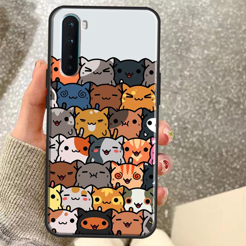 Japanese Cat Drink Pattern Case For OnePlus 15 13 12 11 10 10R 12R 13R 15R 13T 10T 8T Nord 5 CE 2 3 4 Lite N20 N30 Coque
