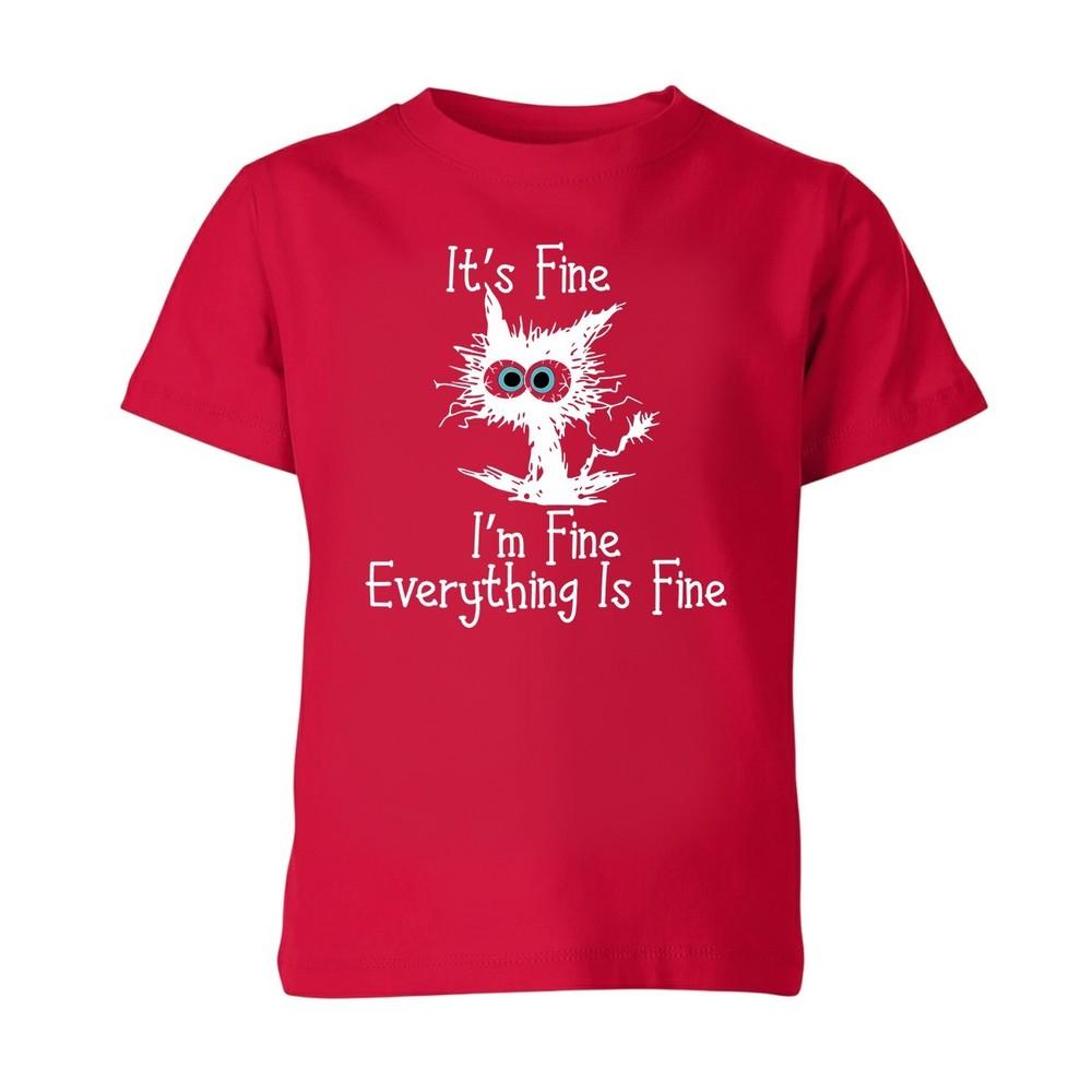 Its Fine Im Fine Everything Is Fine Funny Cat Cartoon Meme Unisex Kids T Shirt S