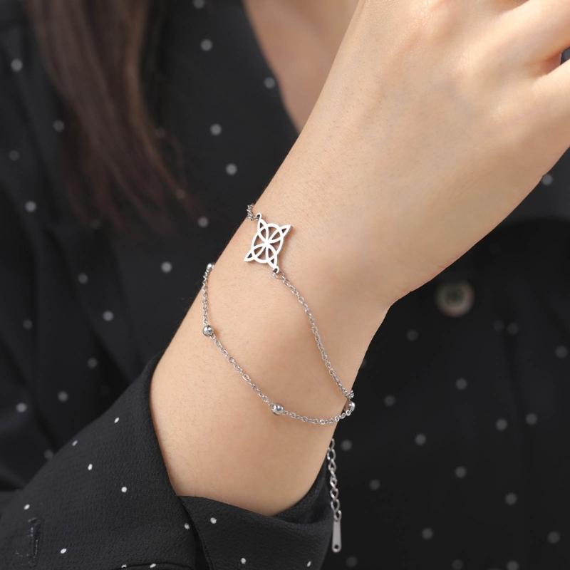 Pulseras de Acero Inoxidable Sencillo Collar con Colgante Nudo Celta Pendientes Anillo Nudo de Bruja Joyería Regalo de Cumpleaños para Mujeres
