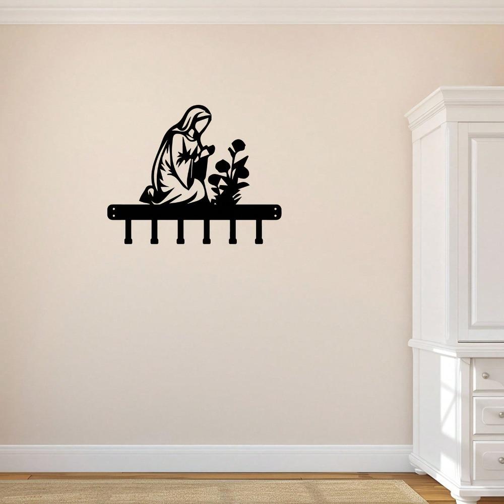 Wall Mount Key Holder Black Religious Metal Art Hook for Keys Coat Bag Entryway Decor