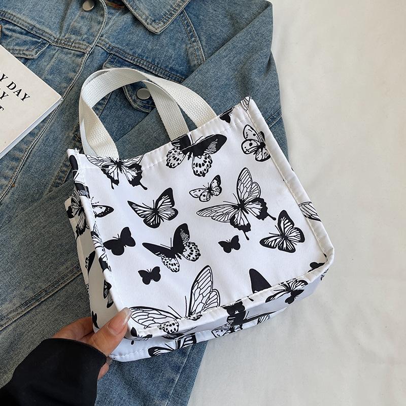 Large Capacity Floral Butterfly Portable Canvas Bag Oxford Cloth Casual Women'S Bag Niche Shoulder Handbag