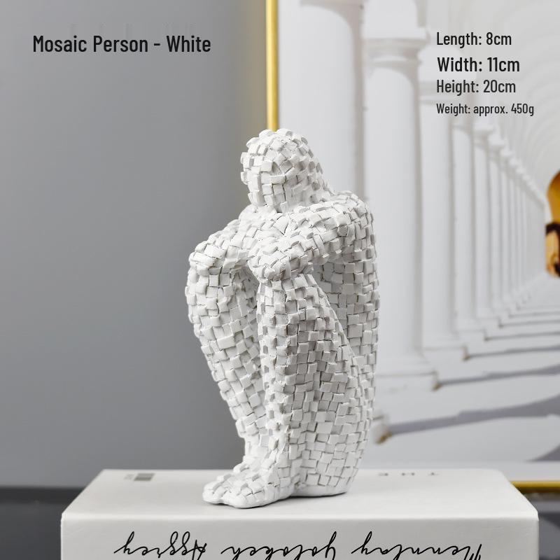 

New Chinese Style Mosaic Figure Resin Sculpture for Living Room Decor білий
