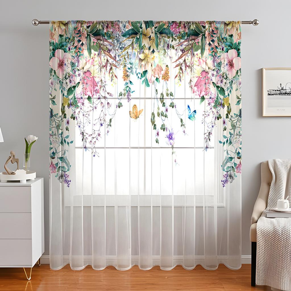 1PC Wildflowers Curtain Home Decoration Spring Floating Window Curtain Suitable for Kitchen, Coffee Shop, Living Room,