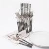 Black Silver 6/24Pcs Dinner Set Stainless Steel Dinnerware Knife Fork Spoon Flatware Tableware With Storage Cutlery Rack Set