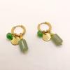 Punk Verguld Roestvrij Staal Oorbellen met Ring voor Vrouwen Vintage Groene Strass Bedeltjes Trendy Waterdichte Sieraden Cadeaus