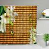 Bambusová Dekorace Sprchový Závěs Retro Design Rostlinný Potisk Pratelný Koupelnový Závěs Set Hnědá Opálená Béžová Koupelnové Doplňky S Háčkem