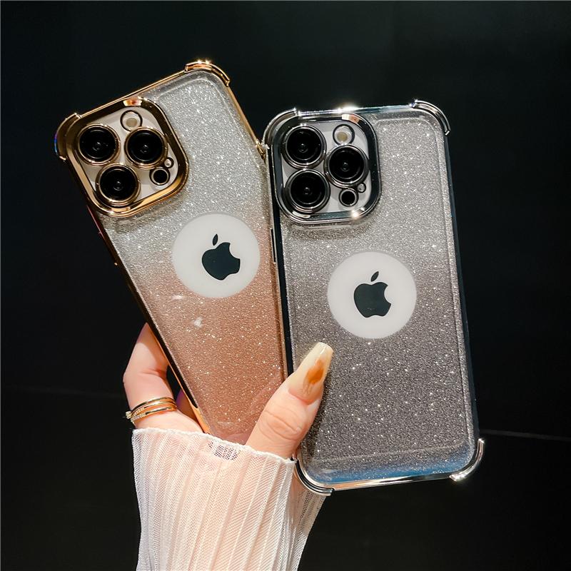 For iPhone 15 Pro Max Luxury Plating Frame Flash Glitter Phone Case For iPhone 11 12 13 14 15 16 Plus Lens Protective Cover