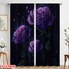 2 Stück, 2D-Flachdruck Moderne Vorhänge Lila Rosen in Blüte Polyestergewebe (ohne Stange) Festlich für Schlafzimmer, Büro,