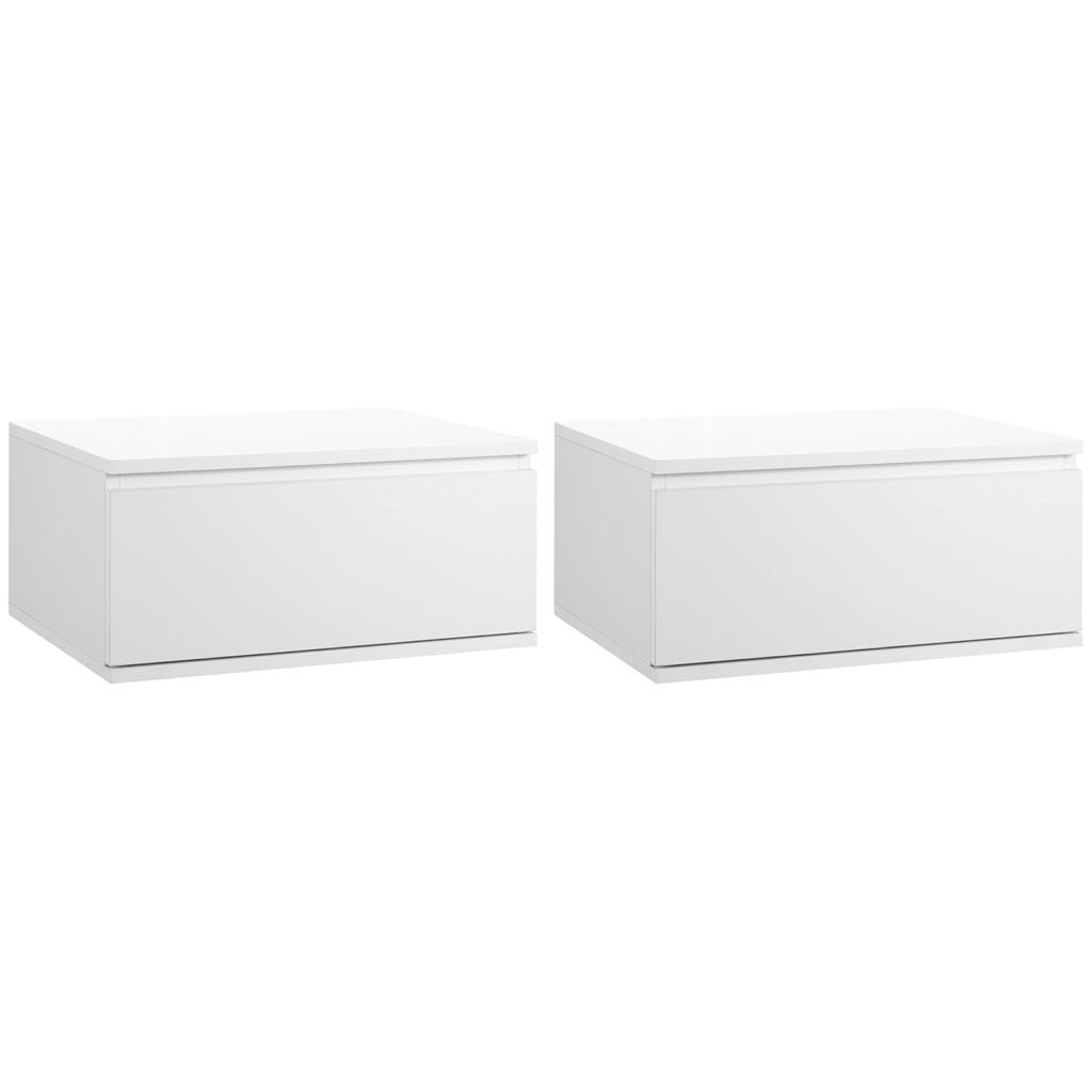 2 Piece Nightstand Set With Drawer And Floating Design In Particleboard And Mdf 49x38x23 Cm White