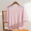 Women's 100% Pure Cashmere Short Sleeve Round Neck Sweater - Rolled Hem Knitwear, Early Autumn Versatile Pullover