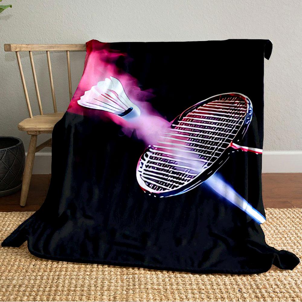 A Badminton Racket and Shuttlecock with Vibrant Red and Blue Lighting. for All Seasons Blanket Lunch Break Throw Gift