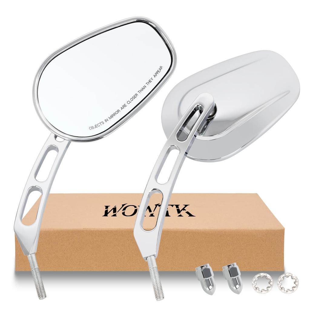 WOWTK Chrome L & R 8mm Rearview Mirrors for Harley FLSTC FXDB Dyna FXDF FLSTF
