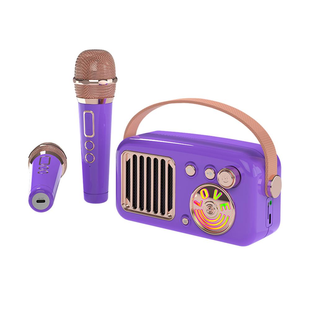 CYBORIS T4 Portable Retro Children Karaoke Speaker 15W Home Entertainment Bluetooth-compatible Speaker with 2 Microphones